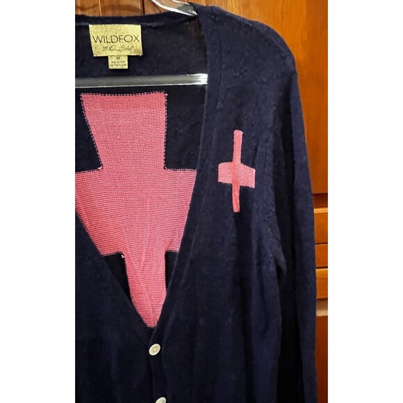 Wildfox Sweater White Label Cross Love Saves Cardigan Women's Size M Navy Pink - Picture 4 of 9